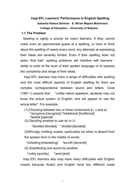 The impact of English orthography on Arab EFL learners