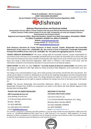 Dishman Pharmaceuticals and Chemicals Limited - Bombay Stock ...