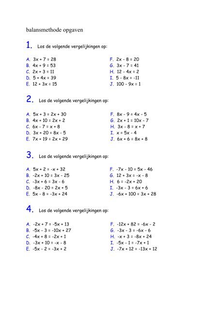 balansmethode opgaven - Wiskundetrainer.nl