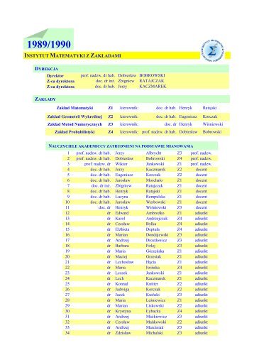 INSTYTUT MATEMATYKI Z ZAKŁADAMI - Instytut Matematyki PP