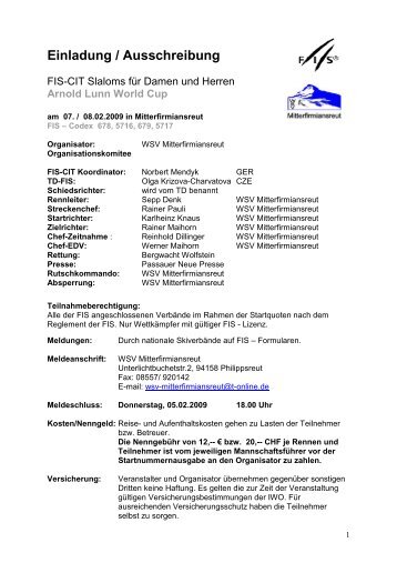 Einladung / Ausschreibung - FIS-CIT Arnold Lunn World Cup