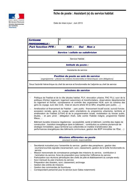 fiche de poste : Assistant (e) du service habitat - BRIEP Rhone-Alpes