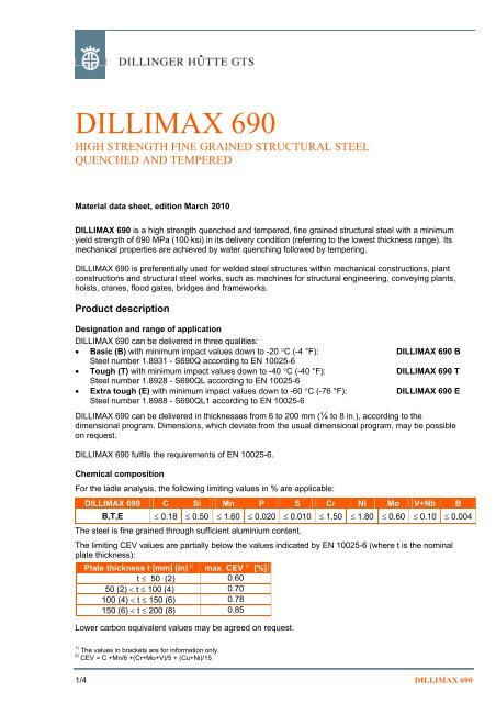 Dillimax 690 T - High Strength Plates & Profiles Inc.