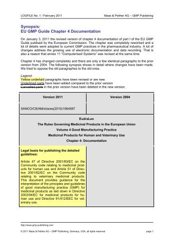 Synopsis: EU GMP Guide Chapter 4 Documentation - GMP Publishing