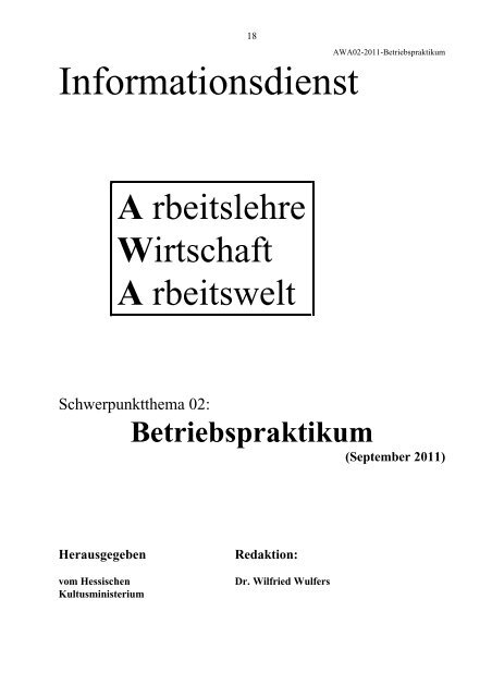 Informationsdienst: Arbeitslehre – Wirtschaft – Arbeitswelt (AWA)