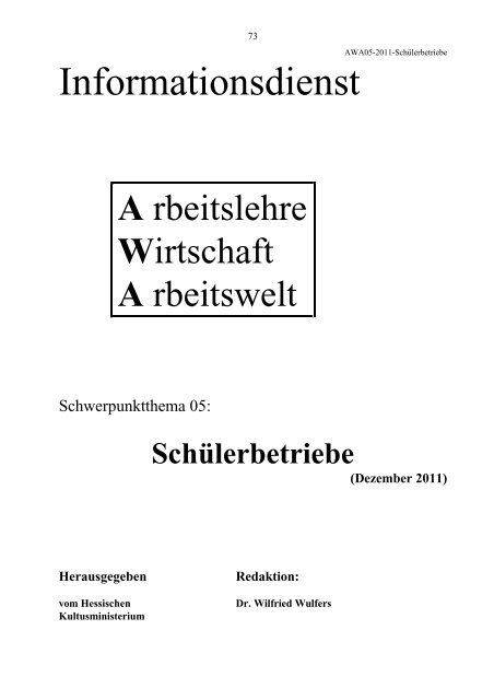 Informationsdienst: Arbeitslehre – Wirtschaft – Arbeitswelt (AWA)