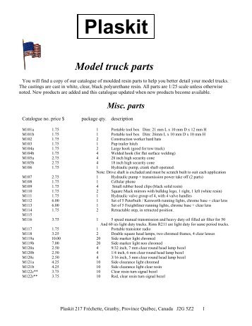 Plaskit Model truck parts