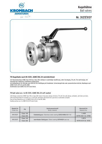 KugelhÃƒÂ¤hne Ball valves Nr. 3127/3137 - Krombach