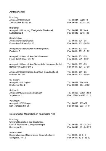 Telefon-Telefax und E-Mail-Adressen der Standesämter im Saarland