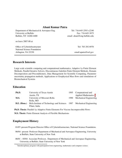 Abani Kumar Patra Research Interests Education Employment History