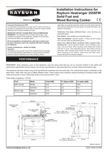 Installation Instructions for Rayburn Heatranger 355SFW Solid Fuel ...