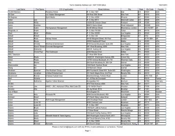 Tom's Celebrity Address List - NOT FOR SALE