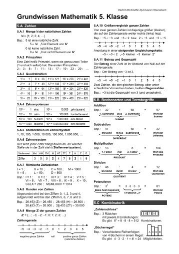 Grundwissen Mathematik 5. Klasse - Dietrich-Bonhoeffer-Gymnasium