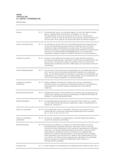 ANEXO CAPITULO XXII 22. HUEVOS Y OVOPRODUCTOS - Senasa