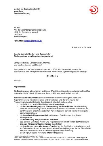 Institut fÃ¼r Sozialdienste (IfS) Vorarlberg GeschÃ¤ftsfÃ¼hrung An das ...