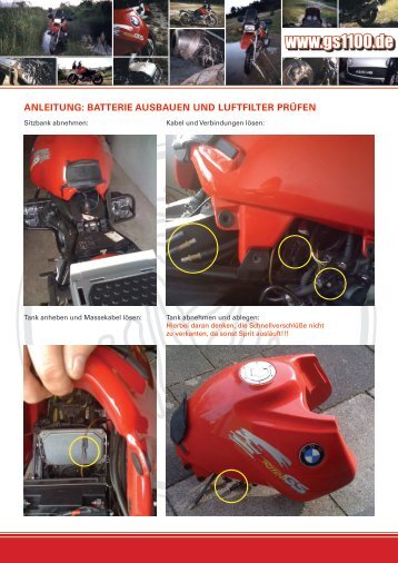 Batterie ausbauen und Luftfilter prÃ¼fen - gs1100.de - BMW R 1100 GS