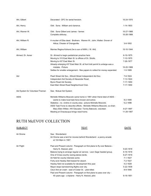 RUTH McEVOY COLLECTION - Genesee County