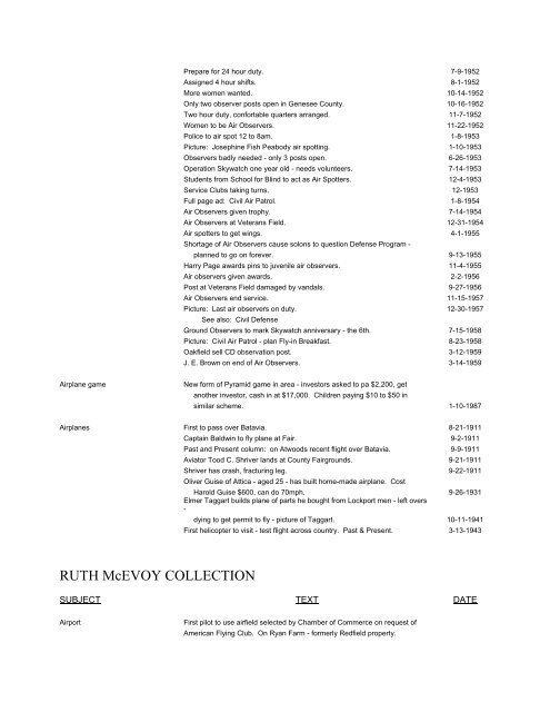 RUTH McEVOY COLLECTION - Genesee County