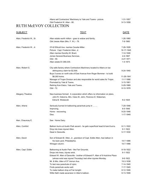 RUTH McEVOY COLLECTION - Genesee County