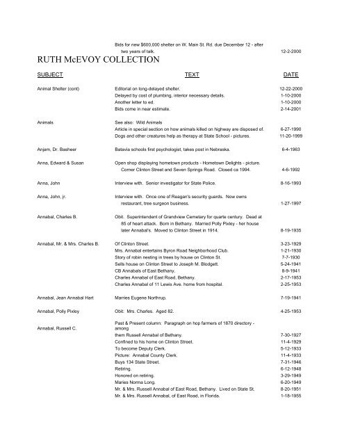 RUTH McEVOY COLLECTION - Genesee County