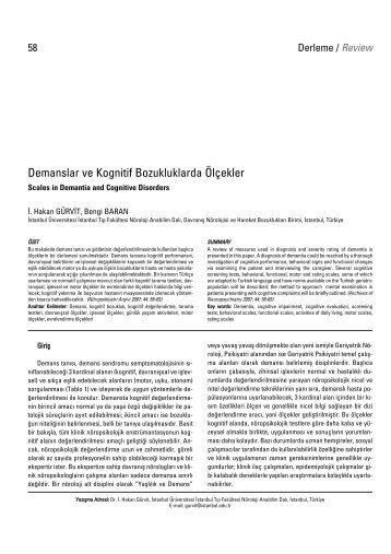 Demanslar ve Kognitif Bozukluklarda ÃlÃ§ekler - NÃ¶ropsikiyatri ArÅivi ...