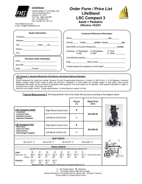 Order Form / Price List LifeStand LSC Compact 3 - Frank Mobility ...