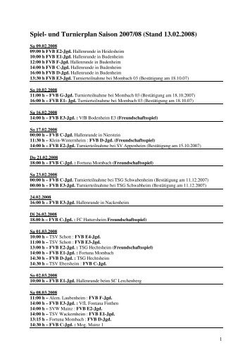 Spiel- und Turnierplan Saison 2007/08 - FV 1919 Budenheim