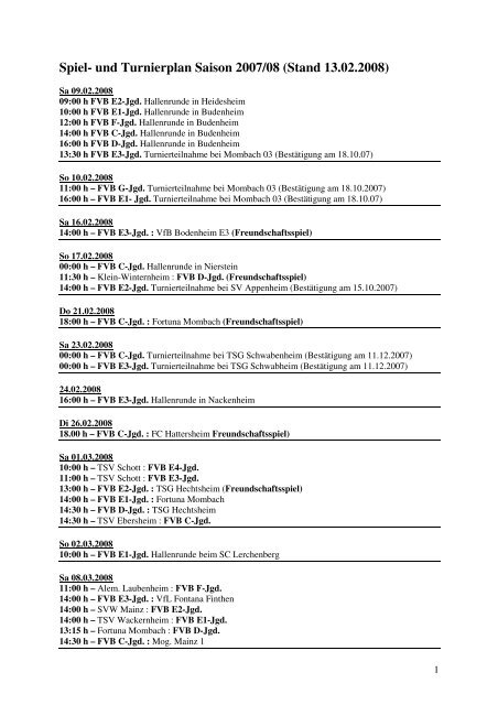 Spiel- und Turnierplan Saison 2007/08 - FV 1919 Budenheim