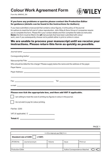 Colour Work Agreement Form - Wiley