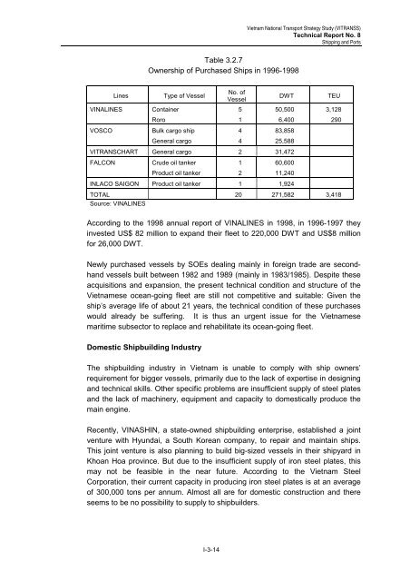 Technical Report No. 8 PORT AND SHIPPING