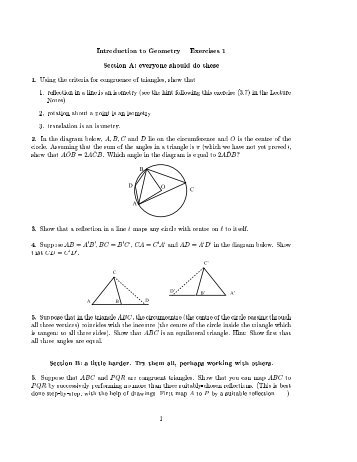 Introduction to Geometry Exercises 1 Section A: everyone should do ...