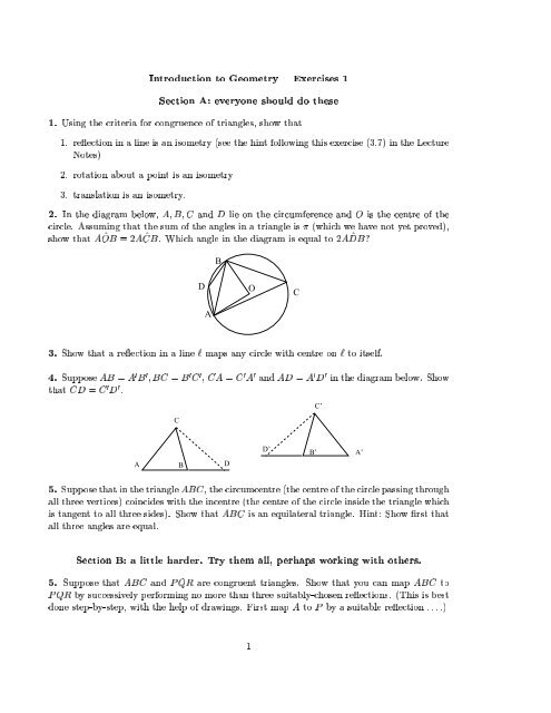 Introduction to Geometry Exercises 1 Section A: everyone should do ...