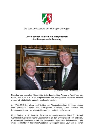 Ulrich Sachse ist der neue Vizepräsident des Landgerichts Arnsberg