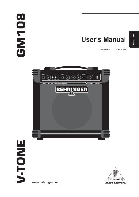 Manual for Behringer V-Tone GM108 15W - Musician's Friend