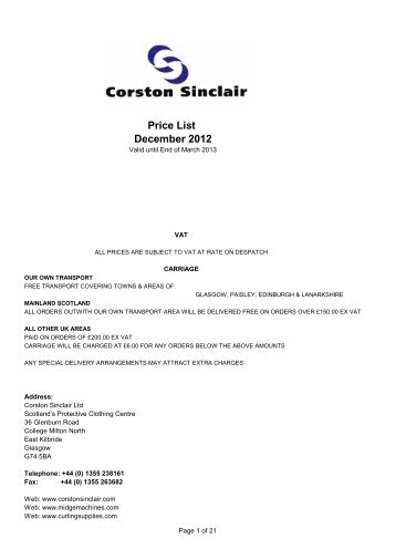 Download our latest price list (PDF - 490 KB) - Corston Sinclair