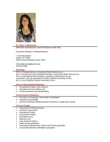 Dr. Vilma C. Balmaceda 2010 Arts and Sciences Junior Professor of ...