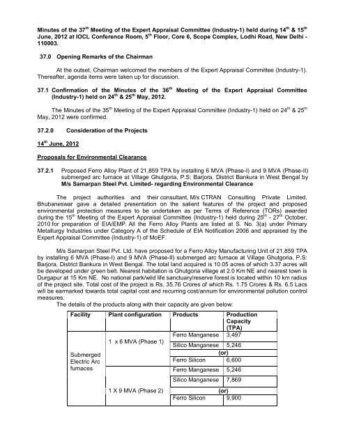 Minutes of the 37th Meeting of the Expert Appraisal Committee ...