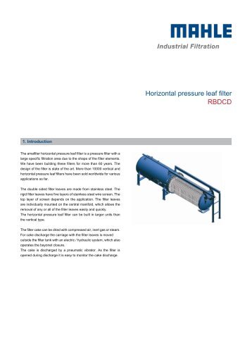 Horizontal pressure leaf filter RBDCD - MAHLE Industry - Filtration
