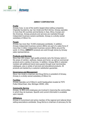 NUTRILITE â COMPANY FACT SHEET