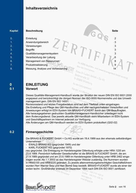 qualitäts- management - BRAAS & FUCKERT Gmbh+Co KG