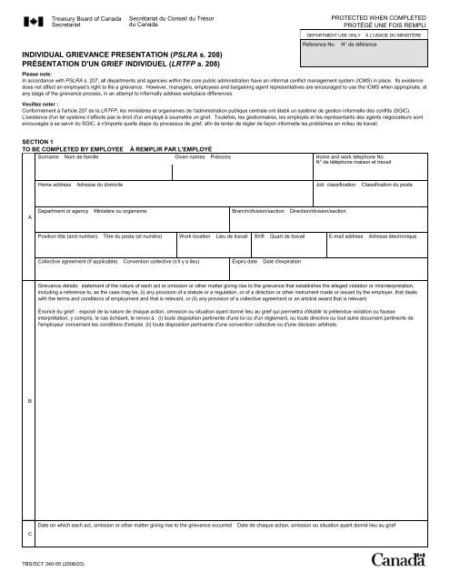 TBS/SCT 340-55 - Treasury Board of Canada Secretariat