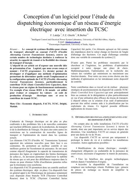 Conception d'un logiciel pour l'étude du dispatching économique d ...