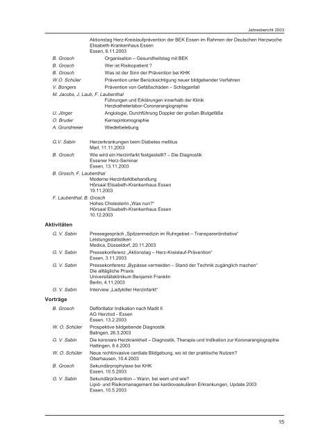 Download Jahresbericht 2003 - Elisabeth Krankenhaus Essen GmbH