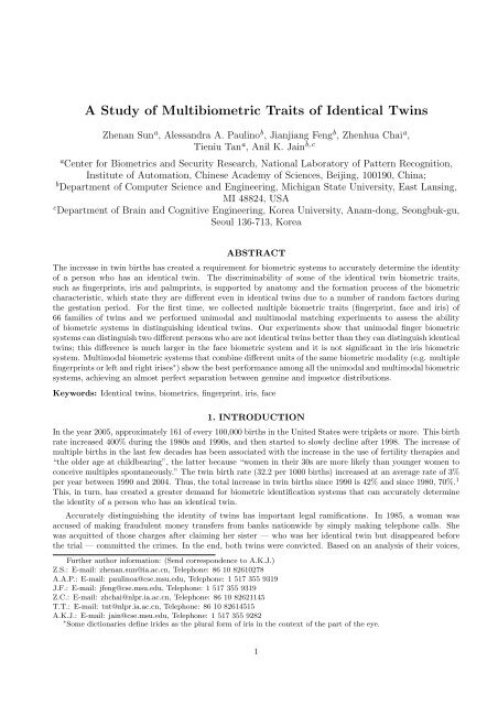 A Study of Multibiometric Traits of Identical Twins