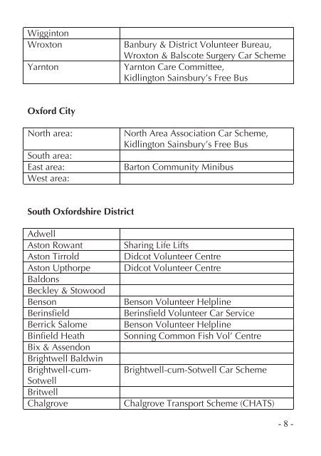 Community Transport in Oxfordshire DIRECTORY