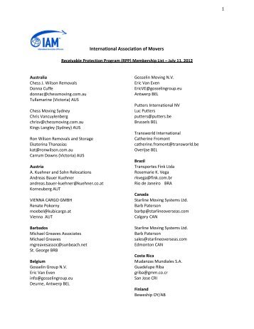 Receivable Protection Program Membership List - July 11, 2012 - IAM