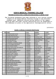 kmtc selected candidates 2013- 2014 academic year