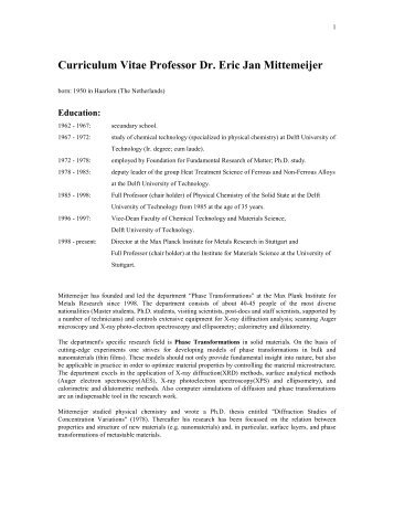 Curriculum Vitae Professor Dr. Eric Jan Mittemeijer