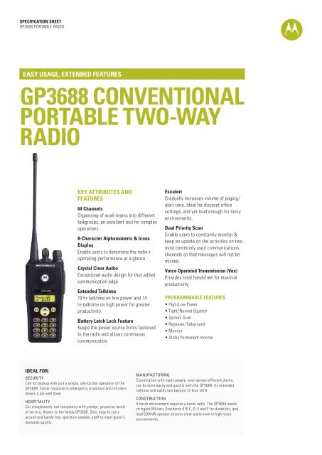 GP3688 Specification Sheet - Motorola Solutions