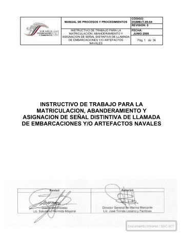 instructivo de trabajo para la matriculacion, abanderamiento y ...